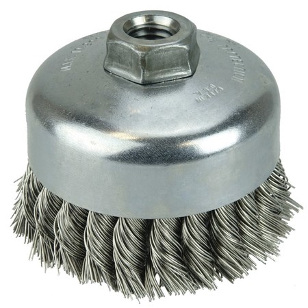 Weiler 4" Single Row Knot  Cup Brush.023" Stainless , 5/8"-11 UNC Nut 12416